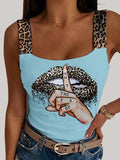 Casual Leopard Lip Print Sleeveless Tank Top Shopvhs.com