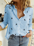 Casual Loose Animal Print Long Sleeves Linen Cotton Blouse For Women Shopvhs.com