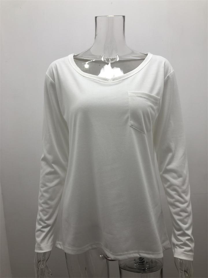 Casual Loose Chest Pocket Solid Color Long-Sleeved T-Shirt Shopvhs.com