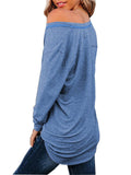 Casual Loose Chest Pocket Solid Color Long-Sleeved T-Shirt Shopvhs.com