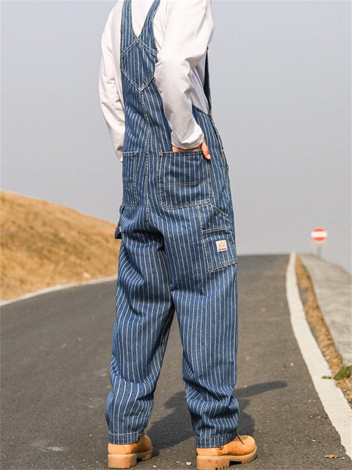Casual Loose Sriped Denim Overalls Jumpsuit Dungarees For Men Shopvhs.com