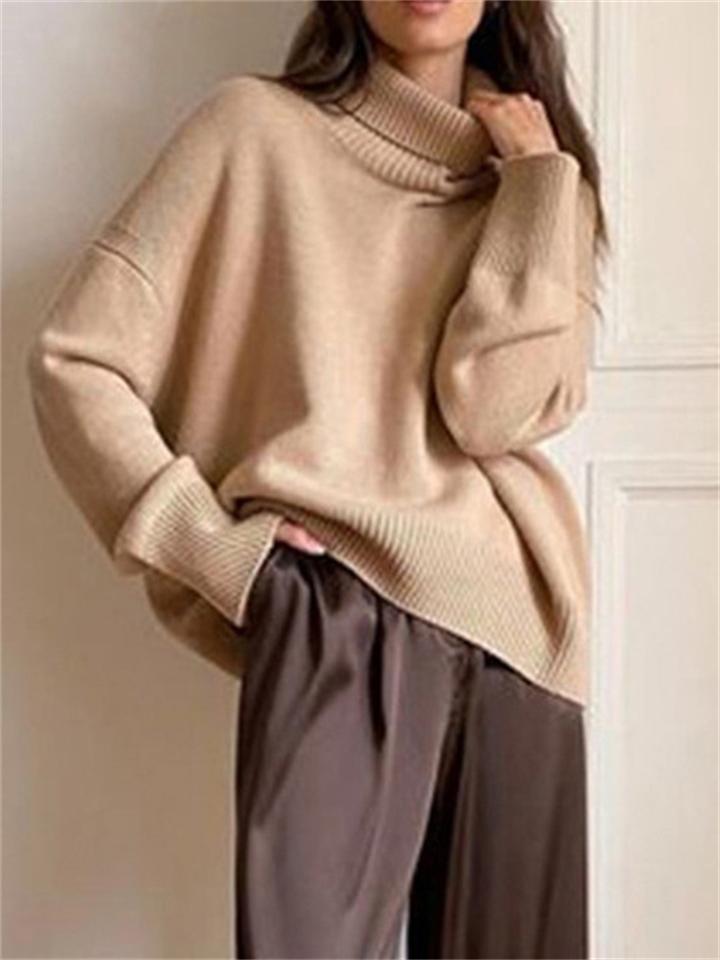Casual Loose Turtleneck Knitted Solid Color Sweaters For Women Shopvhs.com