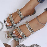 Casual Metal Chain Buckle Snake Print Breathable Slippers Shopvhs.com