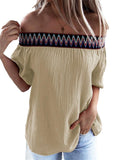 Casual Off Shoulder Short Sleeve Solid Color Loose T-Shirt Shopvhs.com