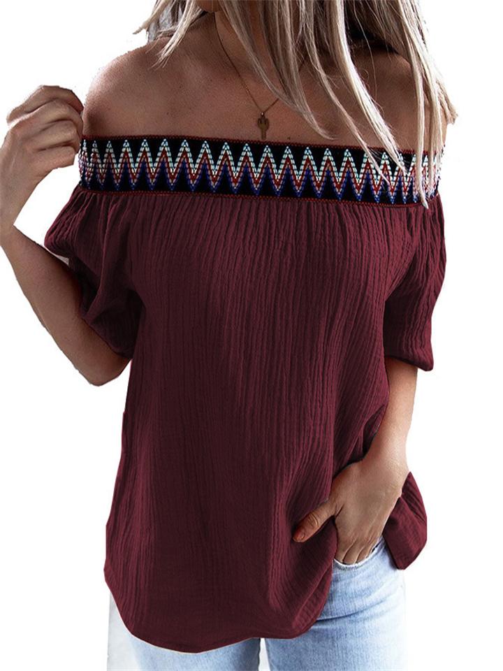 Casual Off Shoulder Short Sleeve Solid Color Loose T-Shirt Shopvhs.com