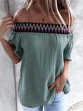 Casual Off Shoulder Short Sleeve Solid Color Loose T-Shirt Shopvhs.com