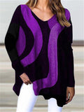 Casual Oversized V Neck Contrasting Long Sleeve Pullover Tops Shopvhs.com