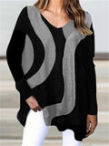 Casual Oversized V Neck Contrasting Long Sleeve Pullover Tops Shopvhs.com