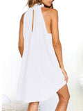 Casual Pleated Detailing High Neck Thigh-Length Cotton Linen Dress Shopvhs.com