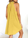 Casual Pleated Detailing High Neck Thigh-Length Cotton Linen Dress Shopvhs.com