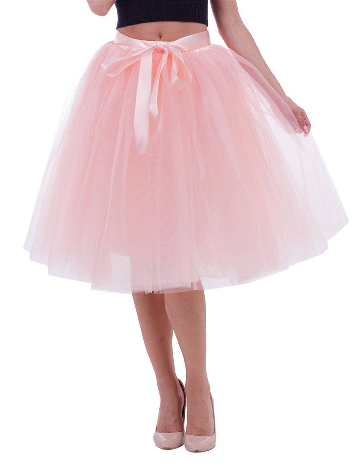 Casual Pretty Free Size Tulle Solid Color Knee-Length Skirts Shopvhs.com