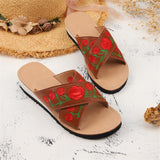 Casual Rose Print Flat Heel Open Toe Sandals Shopvhs.com