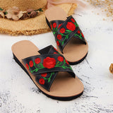 Casual Rose Print Flat Heel Open Toe Sandals Shopvhs.com