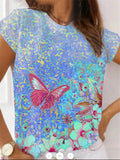 Casual Round Neck Butterfly Print Short-sleeved T-shirt Shopvhs.com