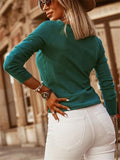 Casual Round Neck Long Sleeve Solid Color Elastic Basic Shirt Shopvhs.com