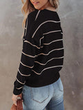 Casual Round Neck Striped Long Sleeve Sweater Shopvhs.com