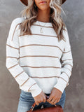 Casual Round Neck Striped Long Sleeve Sweater Shopvhs.com