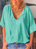 Casual Short Sleeve Loose Cotton V-Neck T-Shirt Shopvhs.com