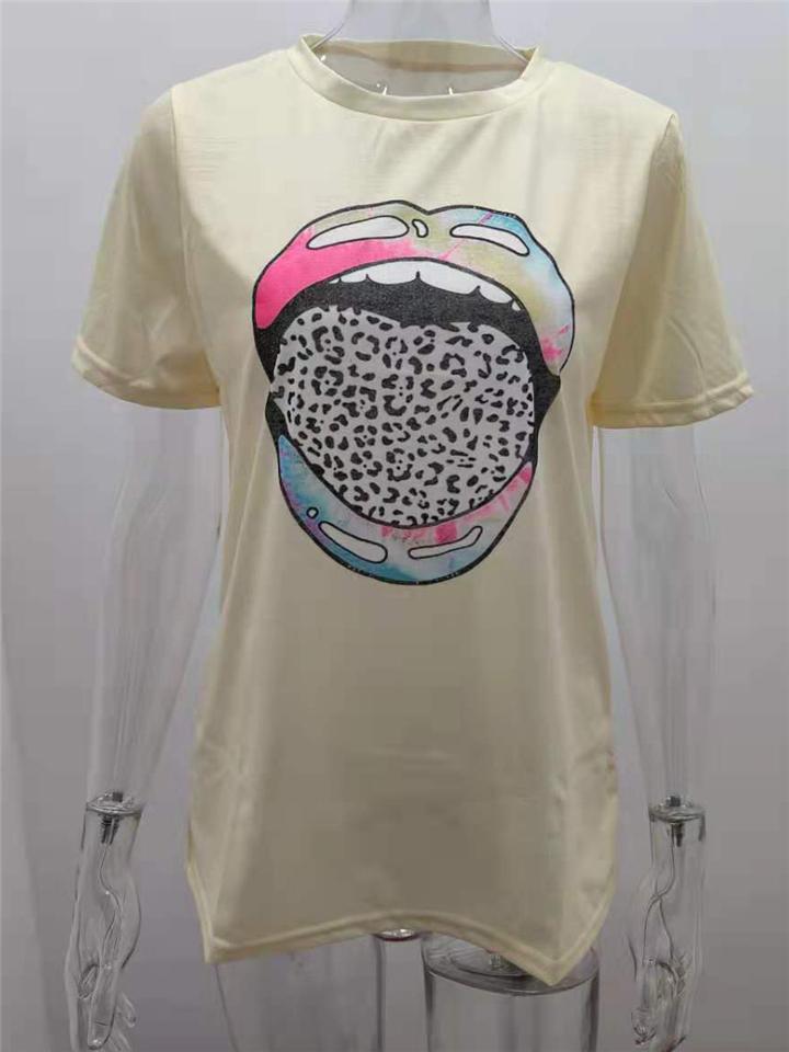 Casual Silhouette Soft Touch Round Neck Multicolor Graphic Print Straight Hem T-Shirt Shopvhs.com