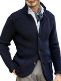 Casual Simple Style Buttons Up Navy Blue Lapel Sweater Cardigan Shopvhs.com