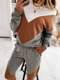 Casual Simple Style Contrast Color Long Sleeve Outfits Tops+Pants Shopvhs.com
