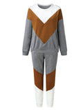 Casual Simple Style Contrast Color Long Sleeve Outfits Tops+Pants Shopvhs.com