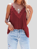 Casual Sleeveless Solid V-Neck Lace Tank Top Shopvhs.com