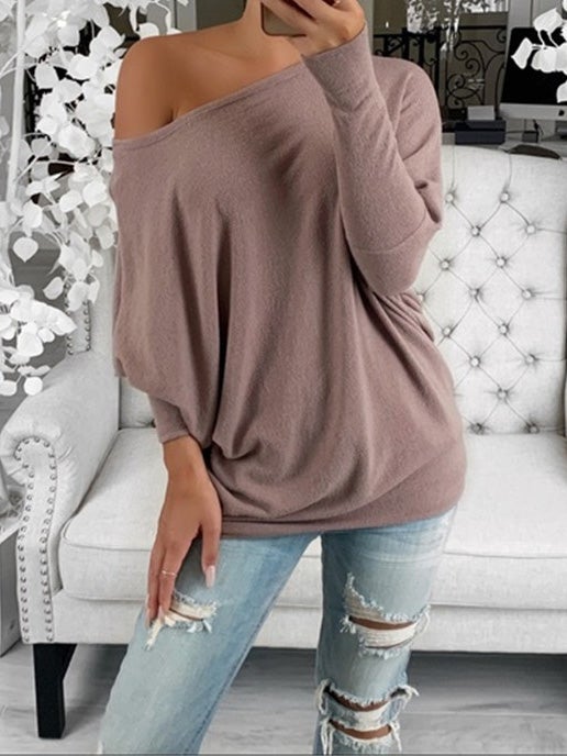 Casual Sloping Shoulder Long Sleeve T-Shirt Shopvhs.com