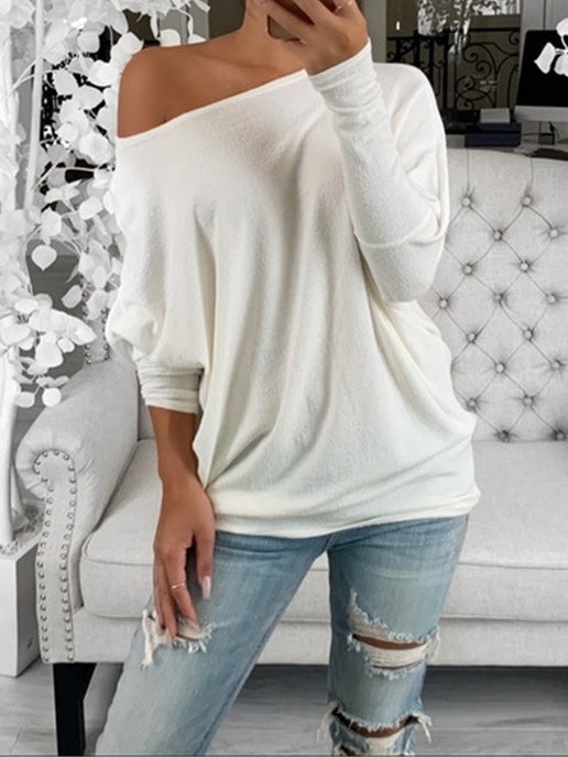 Casual Sloping Shoulder Long Sleeve T-Shirt Shopvhs.com