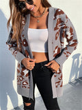 Casual Soft Ribbed Knit Leopard Print Long Sleeve Open Front Sweater Cardigan Shopvhs.com
