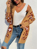Casual Soft Ribbed Knit Leopard Print Long Sleeve Open Front Sweater Cardigan Shopvhs.com