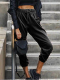 Casual Solid Color Elastic Cuff Drawstring Waist Harem Pants Shopvhs.com