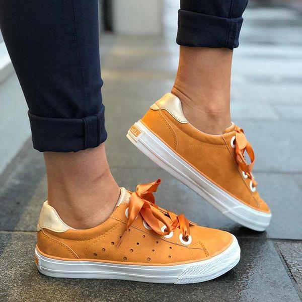 Casual Solid Color Lace-Up Pu Sneakers Shopvhs.com