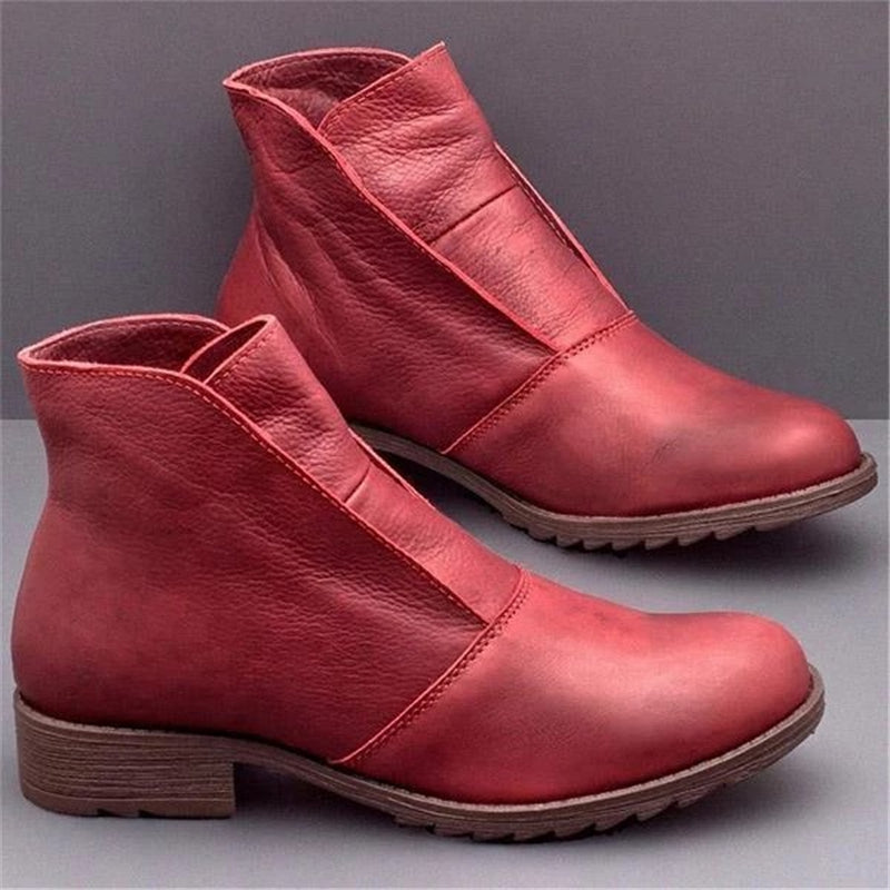 Casual Solid Color Leather Chunky Heel Ankle Boots Shopvhs.com