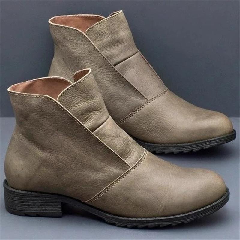Casual Solid Color Leather Chunky Heel Ankle Boots Shopvhs.com