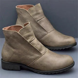 Casual Solid Color Leather Chunky Heel Ankle Boots Shopvhs.com