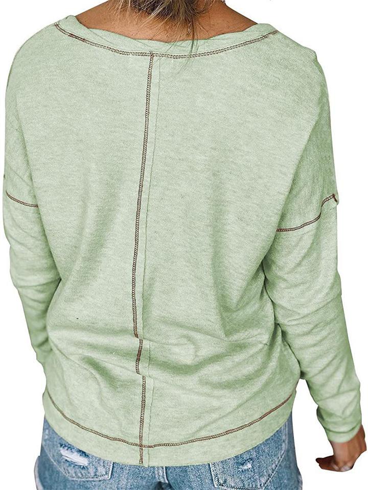 Casual Solid Color Loose Pocket Long Sleeve Women'S T-Shirt Shopvhs.com