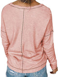Casual Solid Color Loose Pocket Long Sleeve Women'S T-Shirt Shopvhs.com