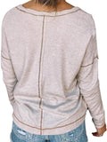 Casual Solid Color Loose Pocket Long Sleeve Women'S T-Shirt Shopvhs.com