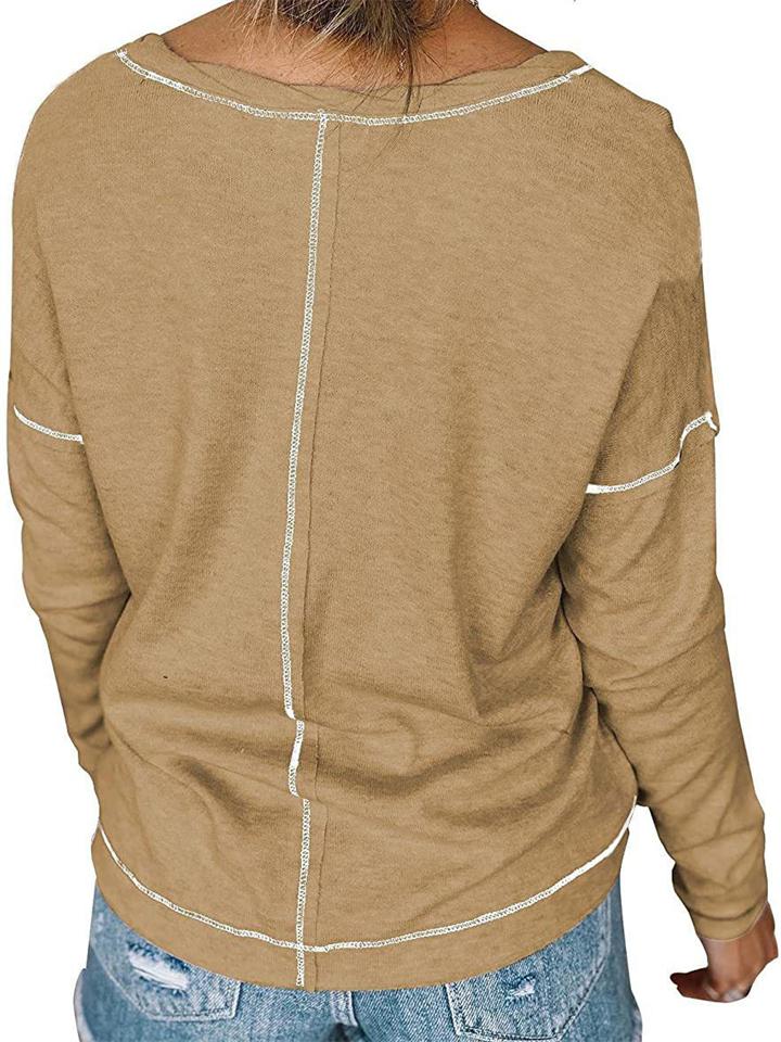 Casual Solid Color Loose Pocket Long Sleeve Women'S T-Shirt Shopvhs.com