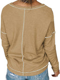 Casual Solid Color Loose Pocket Long Sleeve Women'S T-Shirt Shopvhs.com