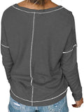 Casual Solid Color Loose Pocket Long Sleeve Women'S T-Shirt Shopvhs.com
