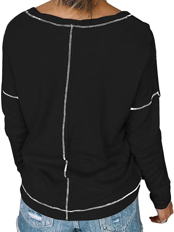 Casual Solid Color Loose Pocket Long Sleeve Women'S T-Shirt Shopvhs.com