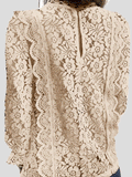 Casual Solid Lace V-Neck Long Sleeve Blouse Shopvhs.com