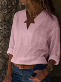 Casual Solid V-Neck Long Sleeve Blouse Shopvhs.com