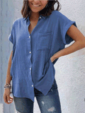 Casual Solid Vintage Short Sleeve Blouse Shopvhs.com