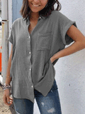 Casual Solid Vintage Short Sleeve Blouse Shopvhs.com