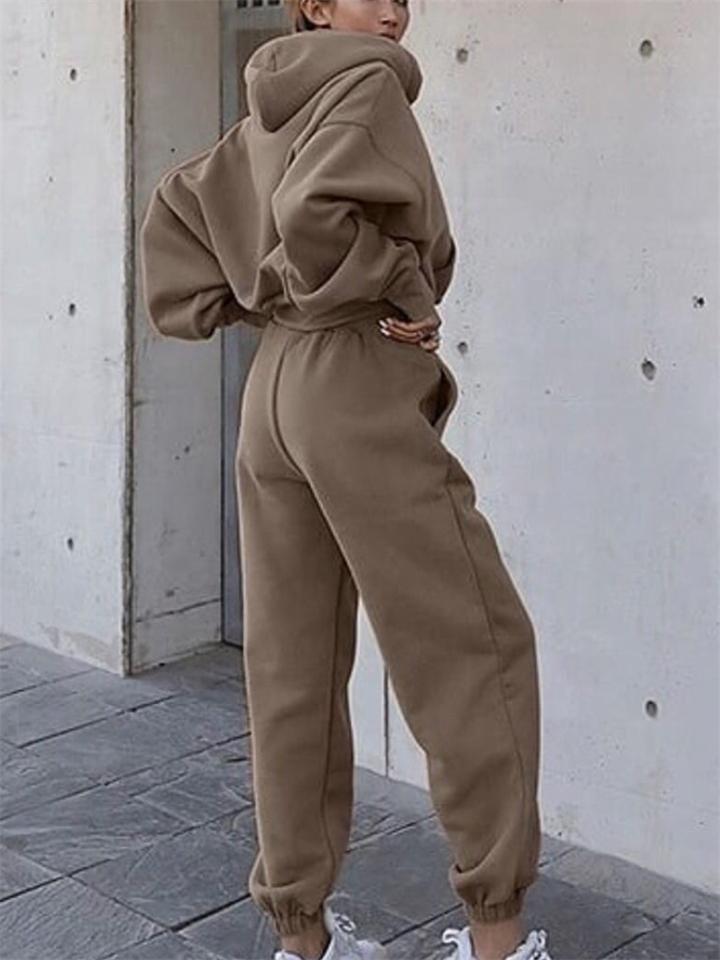 Casual Sports Long-Sleeved Solid Color Pullover Hooded Top + Elastic Waist Pants Shopvhs.com