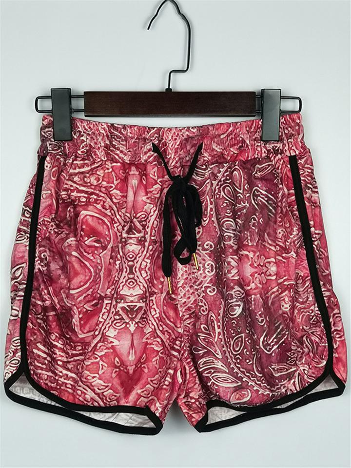 Casual Style Abstract Print Elasticated Drawstring Waistband Curved Hem Workout Shorts Shopvhs.com
