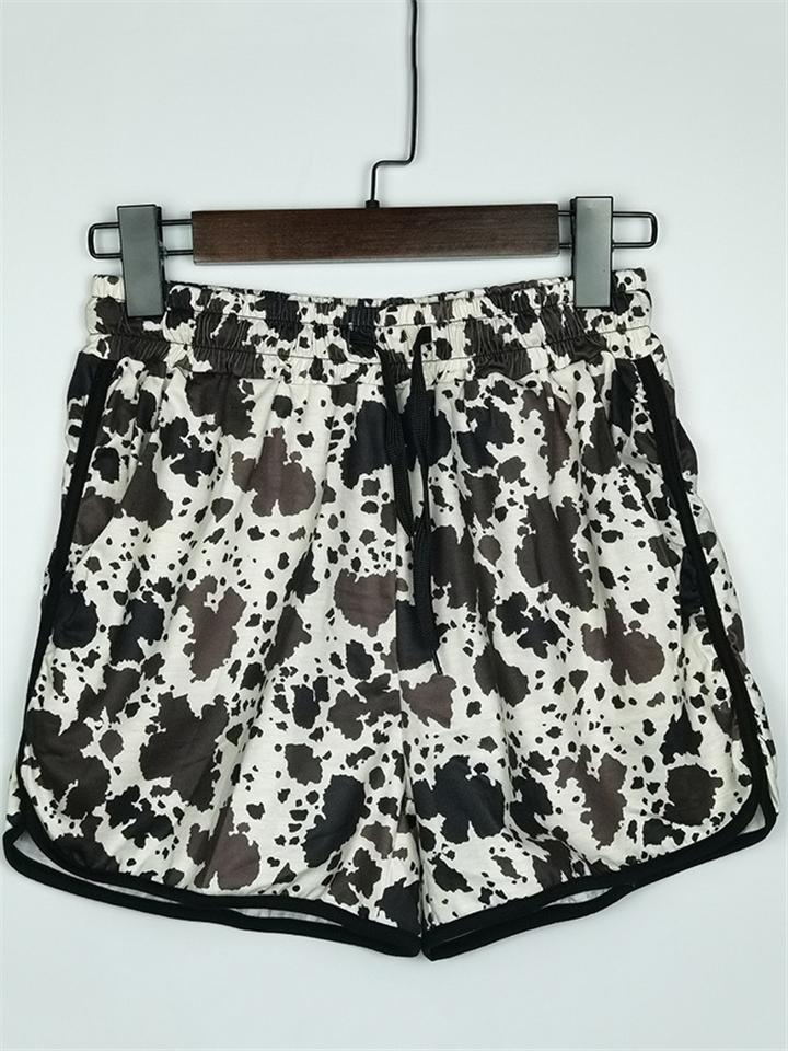 Casual Style Abstract Print Elasticated Drawstring Waistband Curved Hem Workout Shorts Shopvhs.com